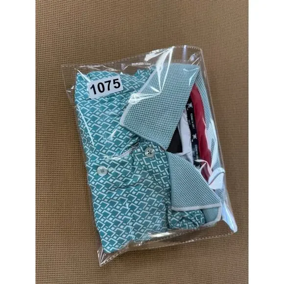 Kenneth Cole Golf Polo Shirt XL Teal Geometric Print Stretch Performance Mens - Picture 8 of 8